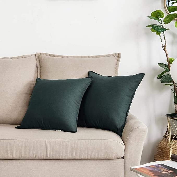 Jeanerlor Set of 2 Decorative 26"x26" Cotton Linen Chair Throw Pillow Case Green for Sofa Durable Classy, Comfortable Cushion Cover for Coffee Shop/Bar (65 x 65cm) Dark Blue