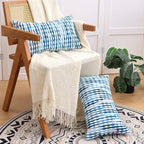 Boho Decorative Throw Pillow Covers 12x20 Inch, Chenille Tufted Pillow Cover Striped Textured Lumbar Farmhouse Accent Pillowcase for Couch Sofa Bedroom Living Room, Blue White Stripe, 1 Pack