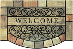 Door Mat Welcome Mat, Heavy Duty Door Mat 23.6 x 35.4 Inch Front Door Rug Doormat for Outdoor Entrance Home Non-Slip Rubber Rug for Front Door, Outside, Entryway, Patio (Brown Yellow Welcome)