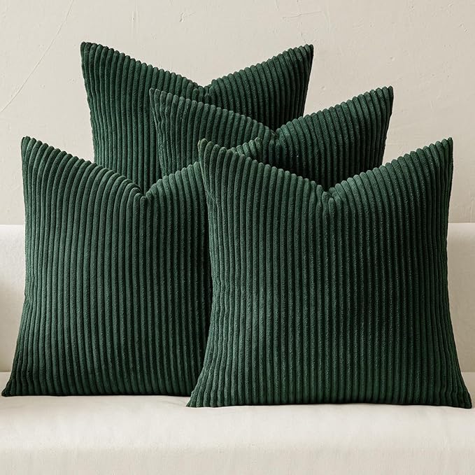 MIULEE Boho Farmhouse Throw Pillow Covers 16x16 Inch Set of 4 Mordern Nordic Cushion Covers Soft Corduroy Christmas Home Decor for Couch Bed Sofa Living Room Army Green