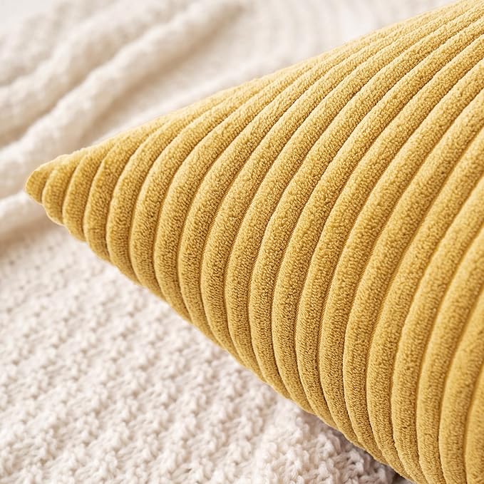 MIULEE Winter Fall Pack of 2 Corduroy Soft Soild Decorative Square Throw Pillow Covers Cushion Cases Pillowcases for Sofa Bedroom Car 16 x 16 Inch 40 x 40 Cm Gold