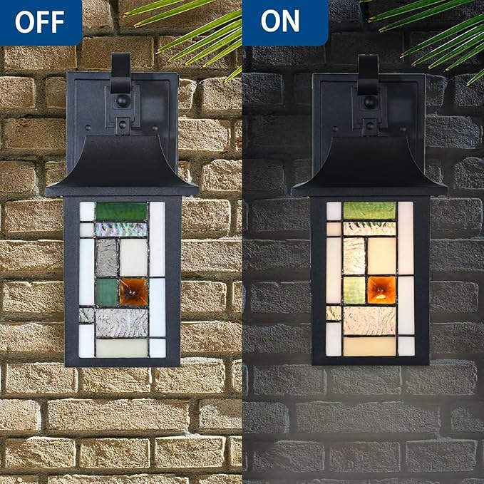 WL0010 Tiffany Style Outdoor Light Fixutres Stained Glass Wall Sconce Exterior Waterproof Wall Lantern Light for Balcony Aisle Hallway W 7X D 6 x H 12 Inches, Bulb Included (Lumigrid)