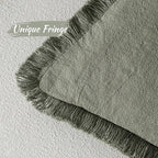 MIULEE Decorative Throw Pillow Covers Neutral Linen Fringe Throw Pillows Euro Shams Set of 2 Light Olive Green Boho Farmhouse Cushions for Couch Sofa Bed Living Room Spring Home Decor 26x26 Inch