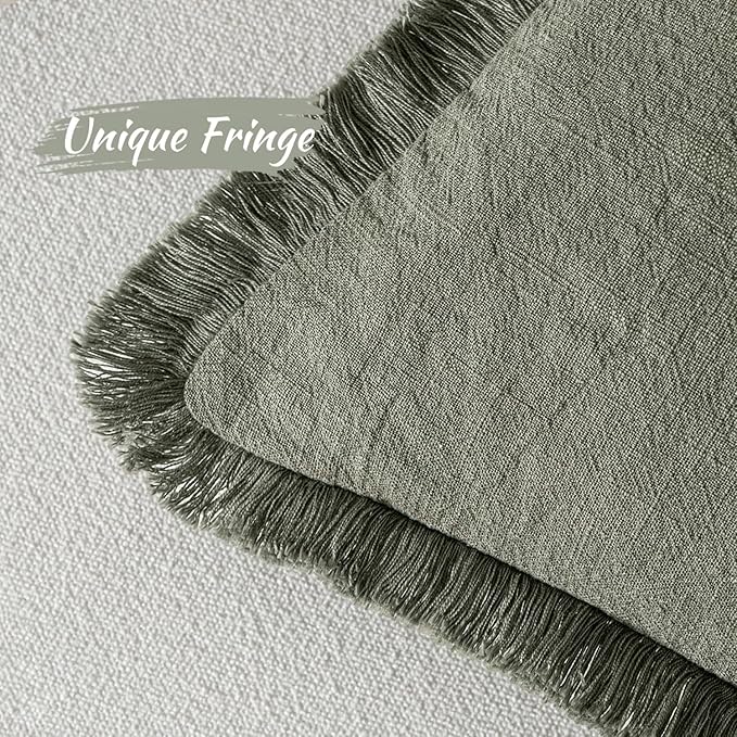 MIULEE Decorative Throw Pillow Covers Neutral Linen Fringe Throw Pillows Set of 2 Light Olive Green Boho Farmhouse Cushion Covers for Couch Sofa Bed Living Room Spring Home Decor 20x20 Inch