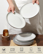 Salad Plates Set of 6, Microwave Safe Plates for Dessert, Appetizer, Scratch Resistant and Dishwasher Safe, Moonstone White