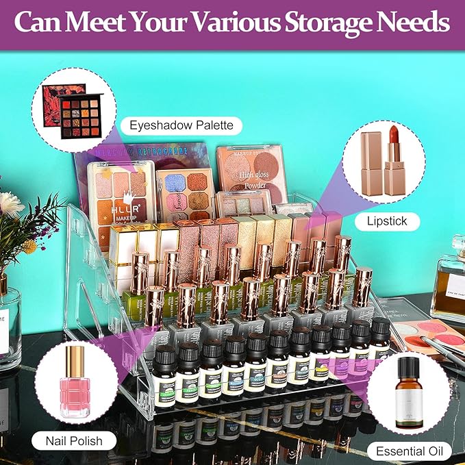 JessLab Nail Polish Organizer, Clear Acrylic Nail Polish Rack Essential Oil Holder Cosmetic Display Case Makeup Organizer Cosmetics Storage for Bathroom Vanity Countertop (6-Layer)