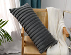 PANOD Faux Fur Decorative Lumbar Throw Pillow Covers 16 x 26,Plush Long Boho Lumbar Pillow Covers Pillow Case Cushion Case for Bed Sofa Farmhouse Livingroom,Grey