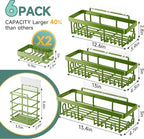 Veken Rustproof & Waterproof Shower Caddy 6-Pack, No Drilling Adhesive Shelves Rack with Soap Holder, Large Capacity Bathroom Organizers and Storage, Wall-Mounted Kitchen & Home Decor, Green