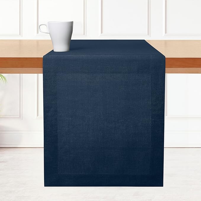 D'Moksha Homes Linen Navy Blue Table Runner 120 Inches Long - 100% Pure Linen Dining Table Runner 14 x 120 Inch for Fall, Autumn and Halloween - Machine Washable