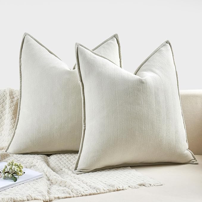 MIULEE Pack of 2 Christmas Cream Decorative Pillow Covers 26x26 Inch Soft Chenille Luxurious Couch Throw Pillows Farmhouse Cushion Covers Euro Shams with Elegant Design for Sofa Bedroom Home Decor