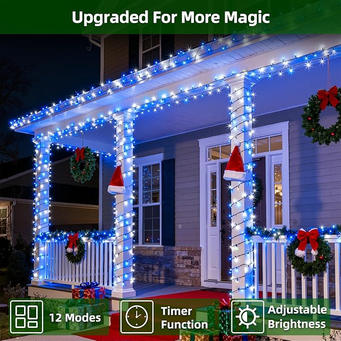 1500 LED 470FT Christmas Lights Outdoor,12 Lighting Modes Christmas String Lights with Timer, Dimmable Blue Cool White LED StringLights Waterproof for Yard Wedding Party Holiday Decor Blue&CoolWhite