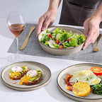 Herogo Dinnerware Sets with Pasta Bowls, 16 Piece Plates and Bowls Set for 4, Modern Stoneware Dinner Dishes for Kitchen Dinning, Dishwasher & Microwave Safe, Cream Khaki
