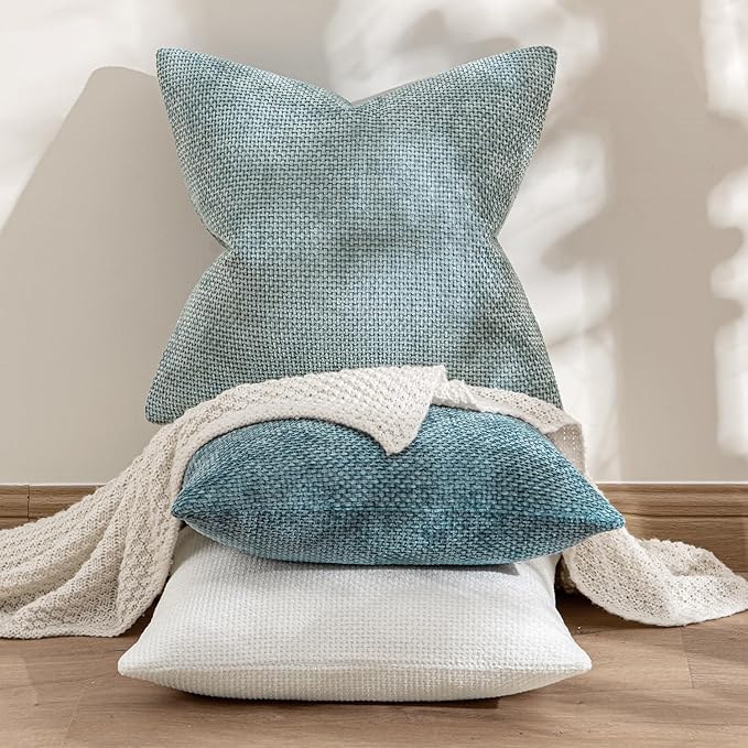 MIULEE Pack of 2 Couch Throw Pillow Covers 18x18 Inch Coastal Light Blue Modern Boho Accent Decorative Pillow Covers Soft Chenille Farmhouse Cushion Covers for Home Decor Bed Sofa Living Room