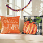Fall Throw Pillow Covers 18x18 in Set of 4,Pumpkin Linen Pillow Case for Thanksgiving Couch Autumn Holiday Outdoor Burnt Orange Blue White Decorations