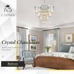 Modern Chrome Crystal Chandeliers 24” Luxury Chandeliers 4-Tier 12 Lights K9 Crystal Round Ceiling Pendant Light Fixture Contemporary for Living Dining Room Foyer Staircase Bedroom