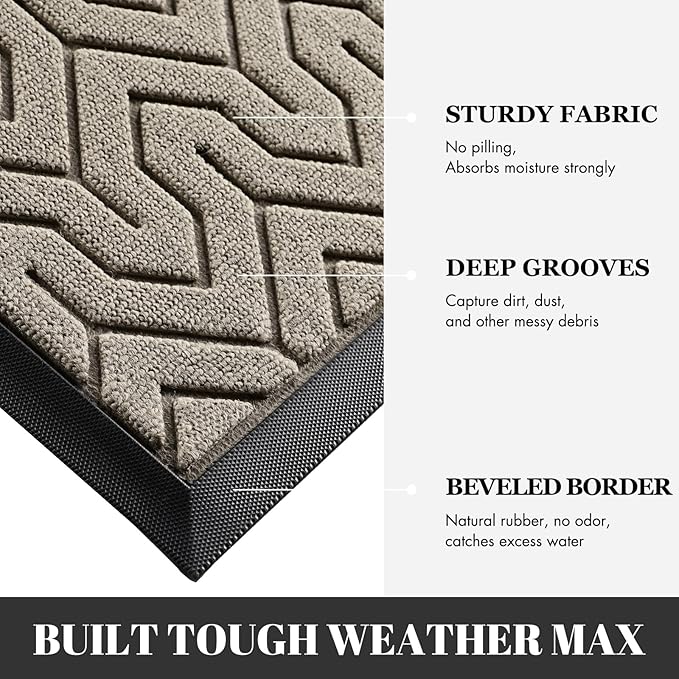 Yimobra Large Door Mat Outside Entrance 47x24, Waterproof Heavy Duty Outdoor Mats for Front Door, Non Slip Rubber Entry Mat for Garage Patio Indoor, Easy Clean, Beige