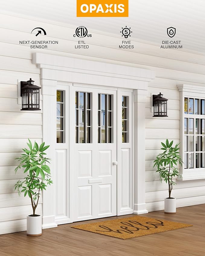 Porch Lights Outdoor with Motion Sensor, 2 Packs Oil Rubbed Bronze Outside Lantern Fixtures Wall Mount, Aluminium Anti-Rust Exterior Wall Light, Dusk to Dawn Coach Light for Garage Patio Entry