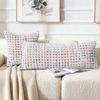 Boho Chenille Tufted Pillow Cover 14x36 Inch Set of 1, Farmhouse Striped Decorative Pillow Covers Accent Fluffy Neutral Long Body Bolster Pillow for Couch Sofa Bedroom Living Room, Orange