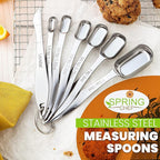 Spring Chef Stainless Steel Measuring Spoons Set of 7 with Leveler, Rectangular Metal Teaspoon & Tablespoon Measuring Spoons for Dry & Liquid Ingredients - Nesting Kitchen Gadgets For Baking & Cooking