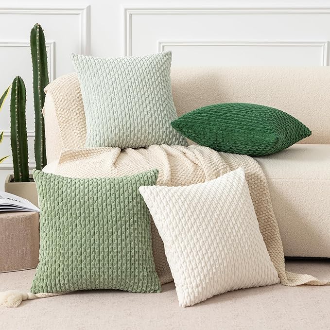 Kevin Textile Pack of 2 Corduroy Decorative Throw Pillow Covers 22x22 Inch Soft Boho Striped Pillow Covers Modern Farmhouse Home Decor for Spring Sofa Living Room Couch Bed Cream White