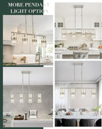 LMS 4-Light Brushed Nickel Island Chandelier Lights for Kitchen, Mid Century Pendant Light with Hammered Glass Shade, Farmhouse Dining Room Light Fixture, Kitchen Island, LMS-171BN-4