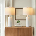 24.5" White Lamps Set of 2, Modern Table Lamps for Living Room with USB C+A Ports, Creative Stripe Touch Lamps for Nightstand, 2 Bulbs Included