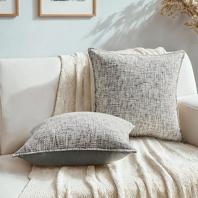 HAUSSY Black Throw Pillow Covers 26x26 Set of 2 Chenille Tweed Textured Decorative Couch Lumbar Pillow Covers Neutral Modern Pillow Cases for Sofa Bed Living Room Decor