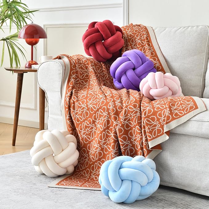 Knot Ball Pillow, Round Decorative Throw Pillows Cushion, 11 Inch Beige Soft Plush Knotted Pillows Pillow, Modern Home Throw Knot Decorative Cushion
