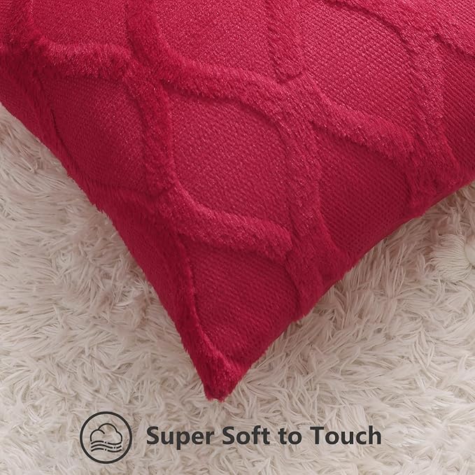 decorUhome Christmas Throw Pillow Covers 20x20 Inch Set of 2, Soft Plush Faux Fur Wool Red Couch Pillow Covers, Decorative Neutral Pillow Cases for Bed Sofa Living Room Home Decor