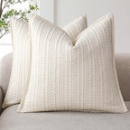 Foindtower Set of 2 Decorative Cotton Waffle Weave Throw Pillow Covers Euro Shams Cushion Covers Accent European Pillowcase for Bed Couch Sofa Bedroom Living Room Home Decor 24×24 Inch Natural Ivory