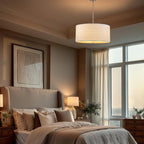 Kira Home Pearl 18" Modern 3-Light Large Drum Pendant Chandelier, White Textured Shade + Glass Diffuser, Adjustable Height, LED Compatible, Brushed Nickel Finish