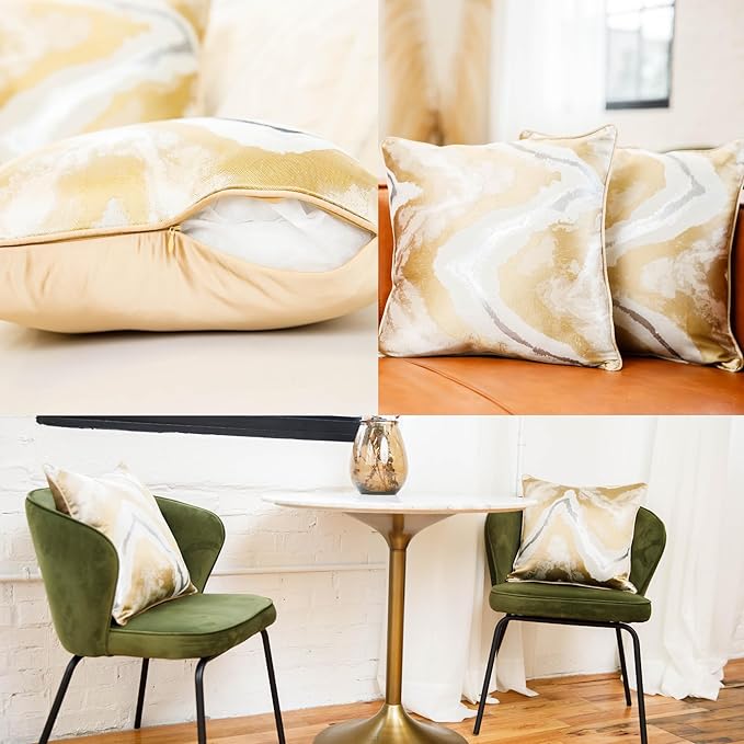 NKB Supplies Throw Pillows with Inserts Included,18"x18" Pillows, Set of 2, Marble Pillow Covers, Decorative Pillows for Bed, Couch, Sofa