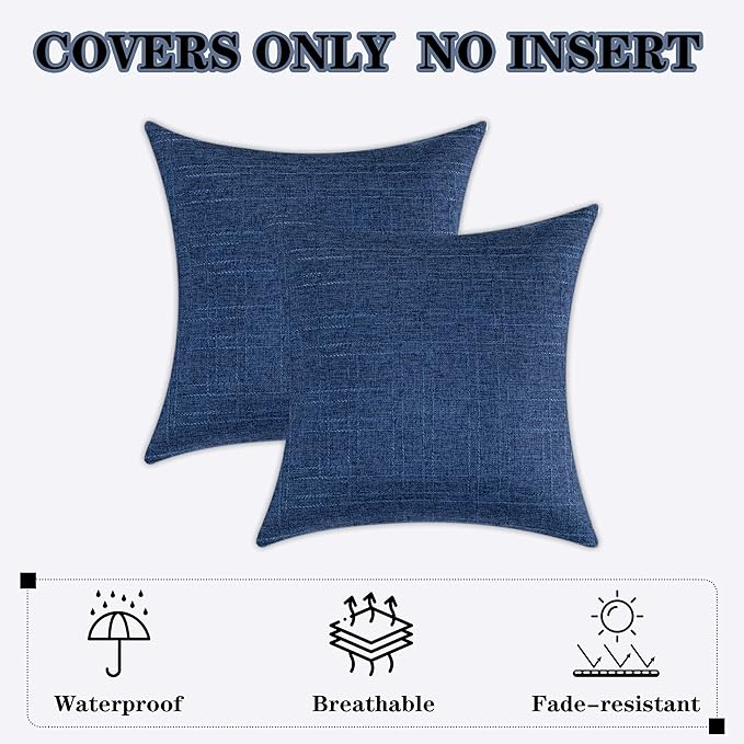 Kevin Textile Pack of 2 Decorative Outdoor Waterproof Throw Pillow Covers Checkered Pillowcases Classic Cushion Cases for Patio Couch Bench 20 x 20 Inch Blue