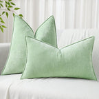 decorUhome Couch Throw Pillow Covers 26x26 Set of 2, Decorative Soft Euro Neutral Chenille Pillow Covers with Elegant Design for Sofa Bed Living Room Home Decor, Sage Green
