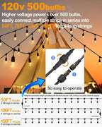 Outdoor String Lights Waterproof with 16 Bulbs 1.6FT Spacing, 25FT Patio Lights, 120V LED Hanging Lights for Porch, Balcony, Gazebo, Yard, Garden, Backyard, Camping and Party Decor