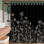 Black and Gold Vintage Boho Shower Curtain Set 72X72 Inch Black Tan Cream Floral Aesthetic Dark Wildflower Botanical Design Farmhouse Plant Art Chic Bathroom Decor