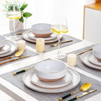 AmorArc 18 Pieces Ceramic Dinnerware Sets for 6, Handpainted Stoneware Plates and Bowls Set with Rustic Terracotta Underside, Scratch Resistant Dishes Set, Dishwasher & Microwave Safe, White