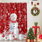 Vandarllin Christmas Shower Curtain, Snowman Shower Curtains Set with Hooks, Snowflake Red Christmas Balls Waterproof Bathroom Curtains Xmas Holiday Decor Home Accessories,Stall 48 X 72 Inch