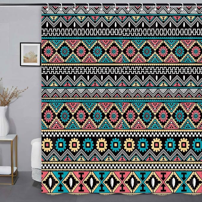 Boho Shower Curtain for Bathroom Bohemian Stripe Cute Shower Curtains Fabric Colorful Cloth Shower Curtain Modern Bathroom Waterproof Hooks Included 72 x 72 Inch