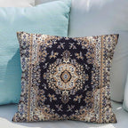 Snycler Boho Throw Pillow Covers 16x16 inch Set of 2 Black Medallion Border Area Rug Double Sided Pattern Cotton Soft Pillow Case Cushion Cover Pillowcase for Couch Sofa Bed Decorative