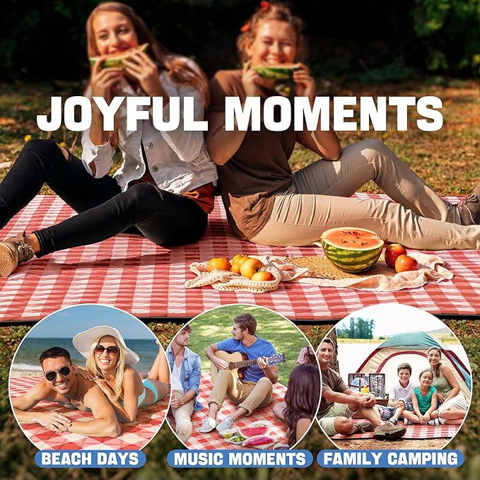 TigeJoy Extra Large Picnic Blanket Waterproof Foldable 80''x100'', Outdoor Picnic Mat Beach Blanket Sandproof for Park, Grass, Travel, Hiking, Camping Essentials, Gingham Picnic Blanket