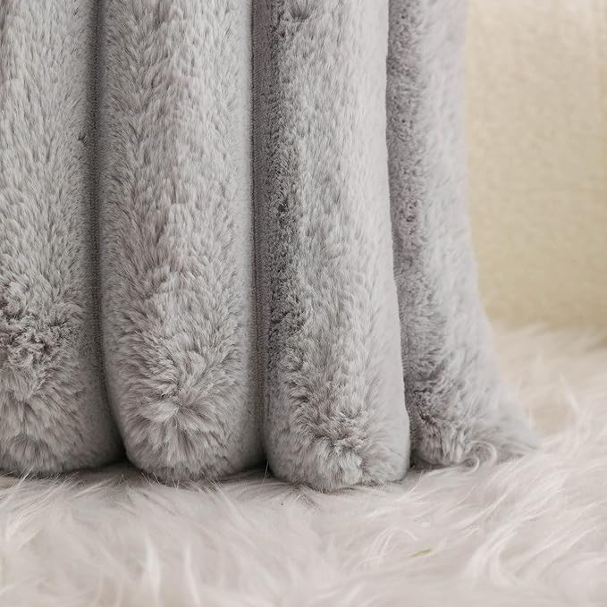 Neelvin Grey Faux Fur Cozy Soft Striped Decorative Throw Pillow Covers 22x22 inch Set of 2,Velvet Pillowcase Cushion Case for Sofa Couch