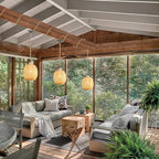 3-Light Bamboo Plug in Pendant Light with Switch, Boho Hanging Lights, 15ft Hand Woven Cord, for Bedroom Kitchen Island Farmhouse, ETL Listed