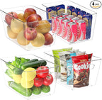 BALEINE Clear Plastic Storage Bins, Pantry Organization, BPA Free Stackable Refrigerator Organizers and Storage with Handles for Kitchen Fridge Cabinet Bathroom (4PK, 13x7.4x6.2)