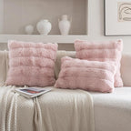 Neelvin Pink Faux Fur Cozy Soft Double-Sided Decorative Throw Pillow Covers 20x20 inch Set of 2,Velvet Pillowcase Cushion Case for Sofa Couch