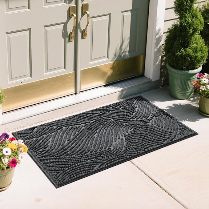 Yimobra Large Door Mat 47x24, All-Weather Waterproof Art Line Outdoor Mats for Front Door, Heavy Duty Non-Slip Welcome Matt for Garage Patio Proch Entryway Indoor, Dark Grey