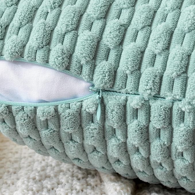 MIULEE Pack of 2 Decorative Throw Pillow Covers 16x16 Inch Soft Boho Striped Textured Corduroy Pillow Covers Modern Farmhouse Home Decor for Couch Bed Sofa Living Room Turquoise