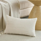 Fancy Homi Set of 2 Cream Boho Neutral Lumbar Rectangle Decorative Throw Pillow Covers 12x20 Inch for Couch Bed Chair, Aesthetic Modern Organic Home Decor, Soft Corduroy Beige Cushion Case 30x50 cm