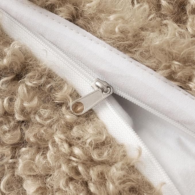 MIULEE Pack of 2 Throw Pillow Covers 24x24 Inch Neutral Oatmeal Faux Fur Decorative Sherpa Pillow Covers Fuzzy Accent Soft Sheepskin Fleece Cushion Cases for Boho Home Decor Couch Living Room Bed
