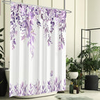 Eucalyptus Shower Curtain, Purple Watercolor Leaves with Floral Botanical Bathroom Decor, Waterproof Fabric Bath Curtain Set with Hooks, 72x78 Inches